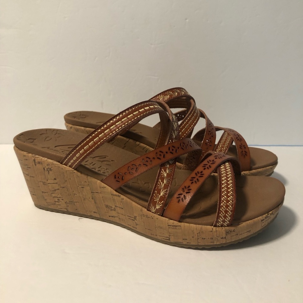 Skechers Brown Wedge Sandals with Cork Heel